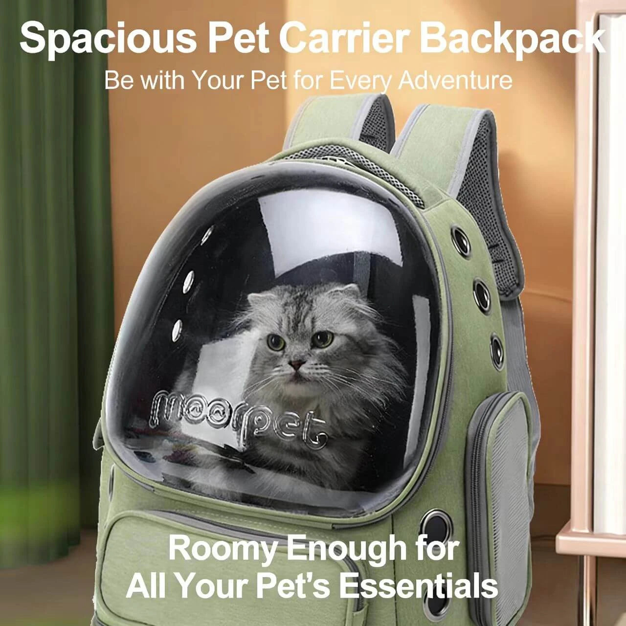 Travel Cat & Dog Backpack - Transparent Dome, Lightweight, Green