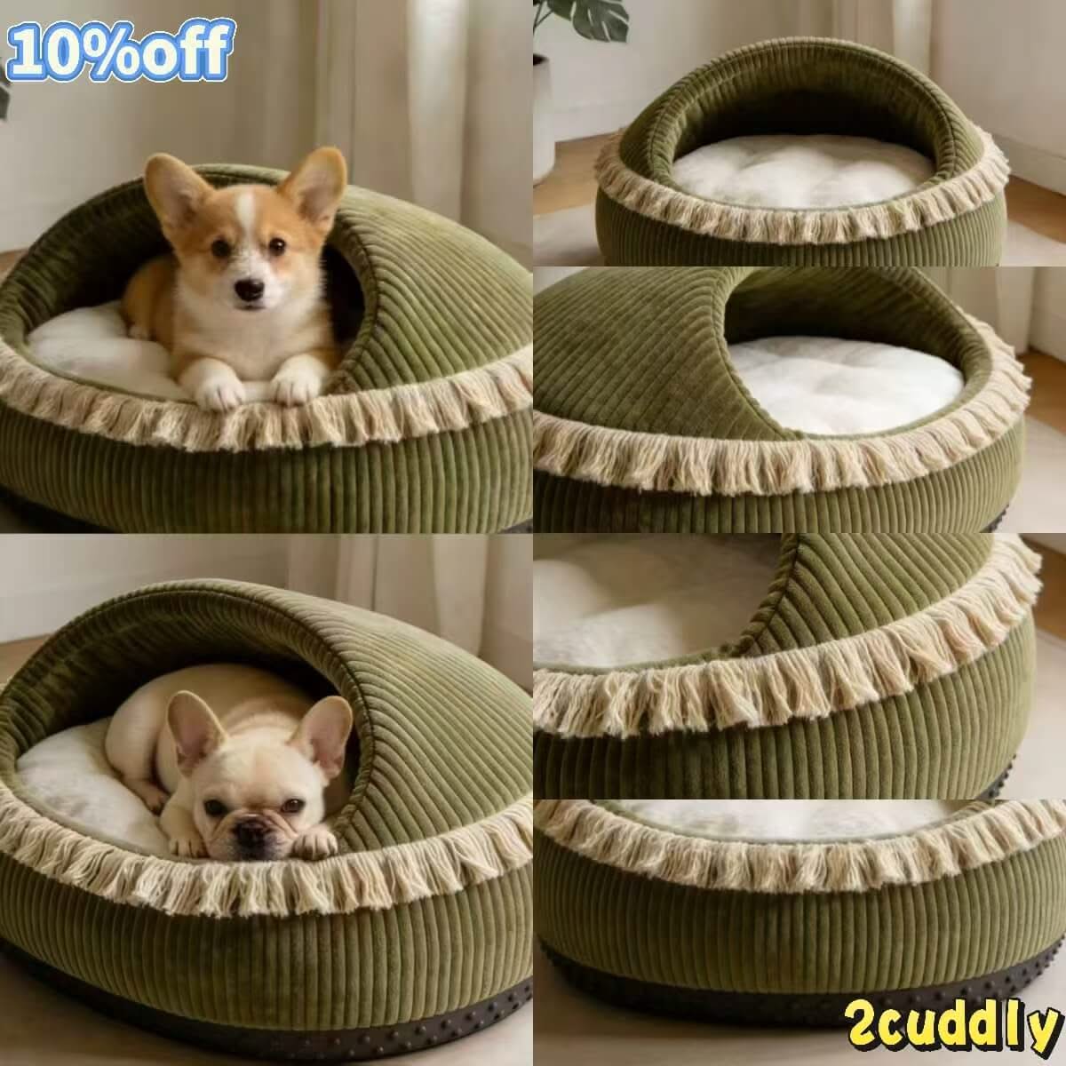 Cozy Velvet Half-Round Dog Bed: Corduroy, Fleece Lining for Dogs
