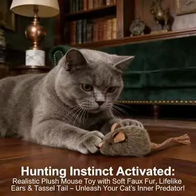 Interactive Hunting Plush Cat Toy: Mouse Shape, Brown Furry & Tail Design