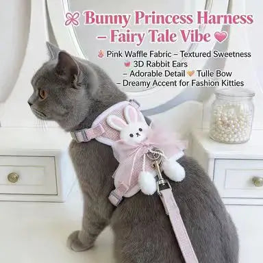 Escape-Proof Cat Harness & Leash: Bunny Accent, Lace Bow Design