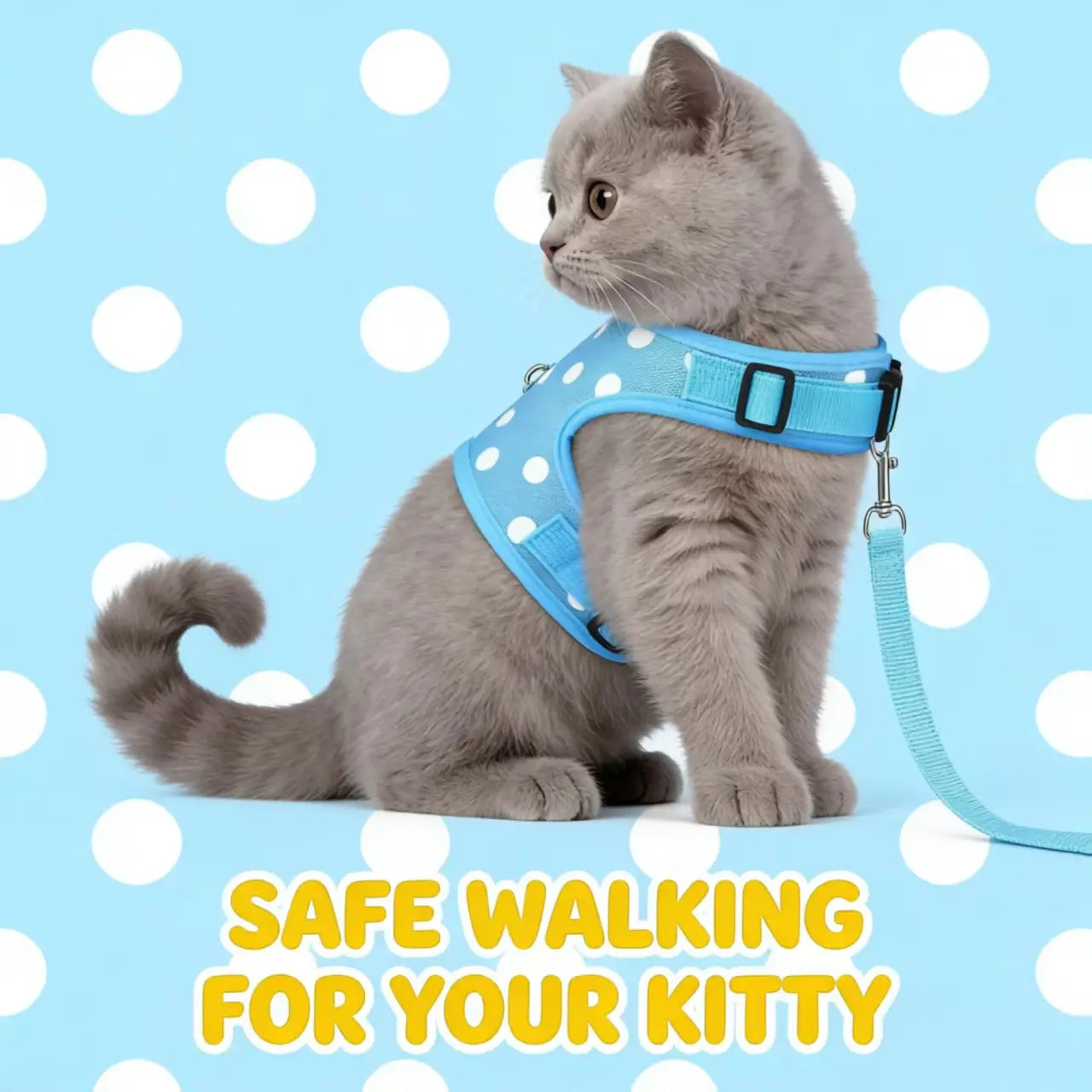 Escape-Proof Cat Harness & Leash Set: Polka Dot Print, Breathable Mesh