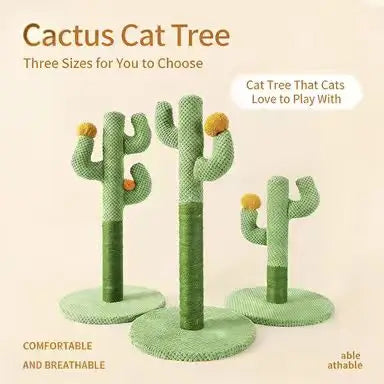 Cactus Cat Scratcher: Multi-Size, Breathable & Scratch-Resistant, Green with Hanging Balls