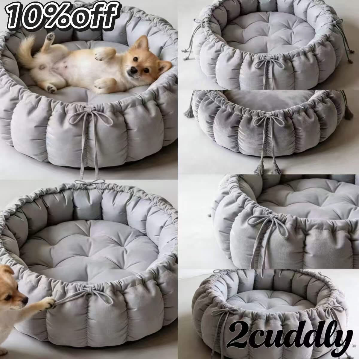 Adjustable Drawstring Pet Bed for Dogs, Round Shape, Gray, Durable, Relaxation Zone