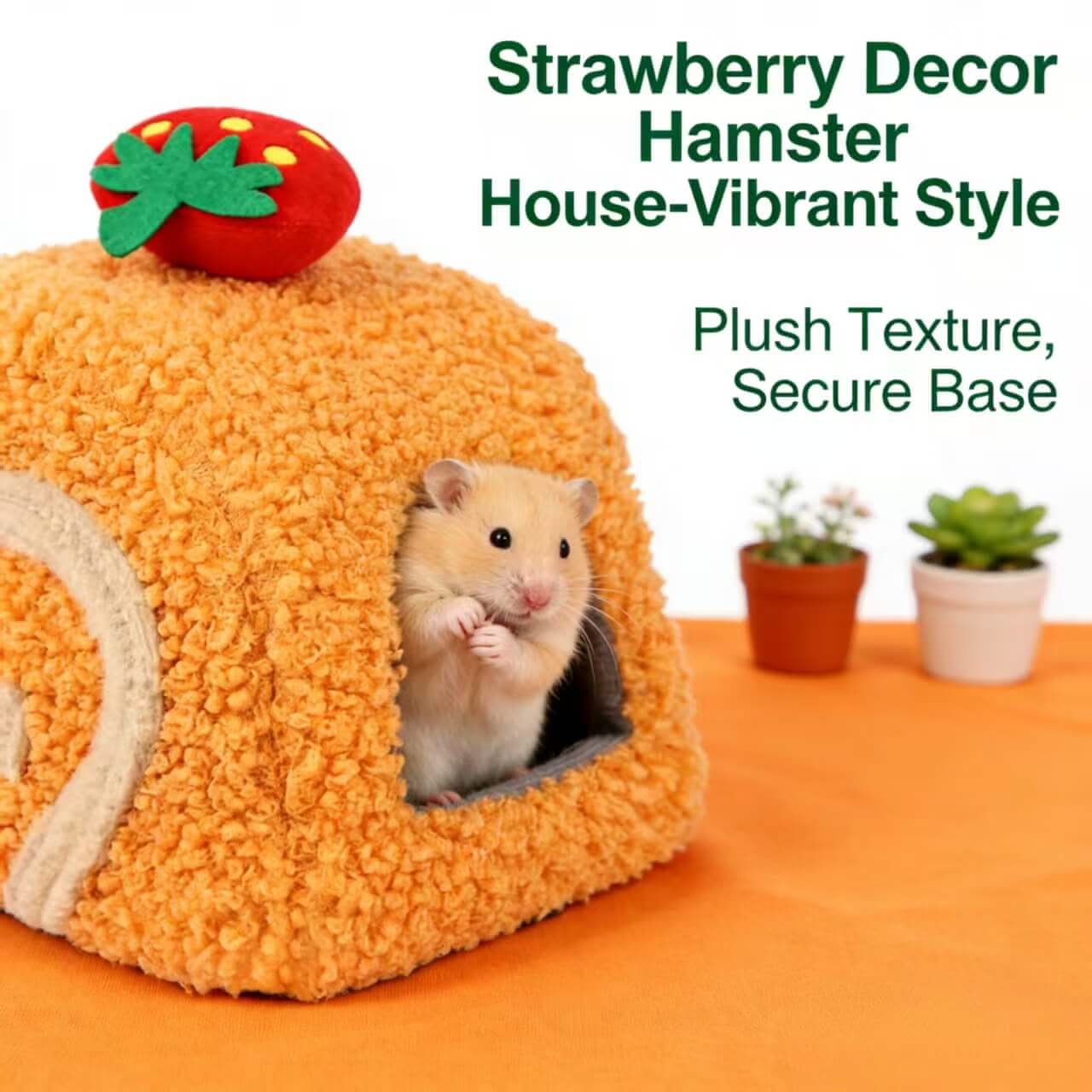 Cozy Hamster House for Hamsters - Orange Strawberry Decor, Plush Texture, Secure Base
