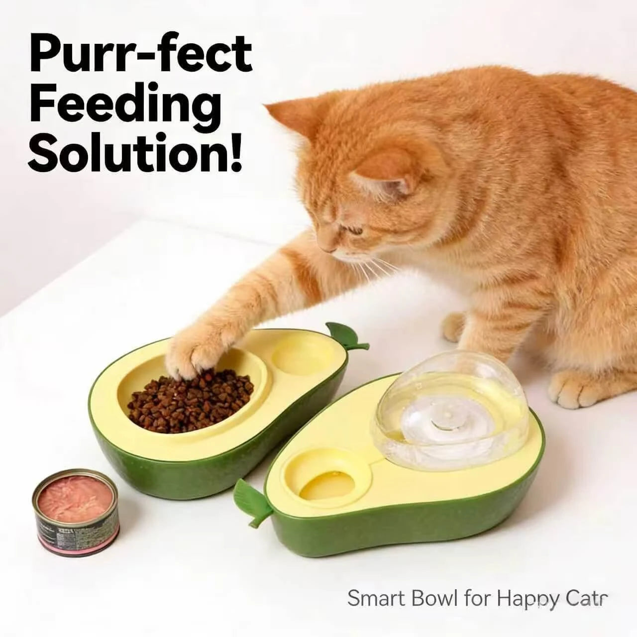 2-in-1 Avocado Pet Bowl - Food & Water Dispenser, Non-Slip Base