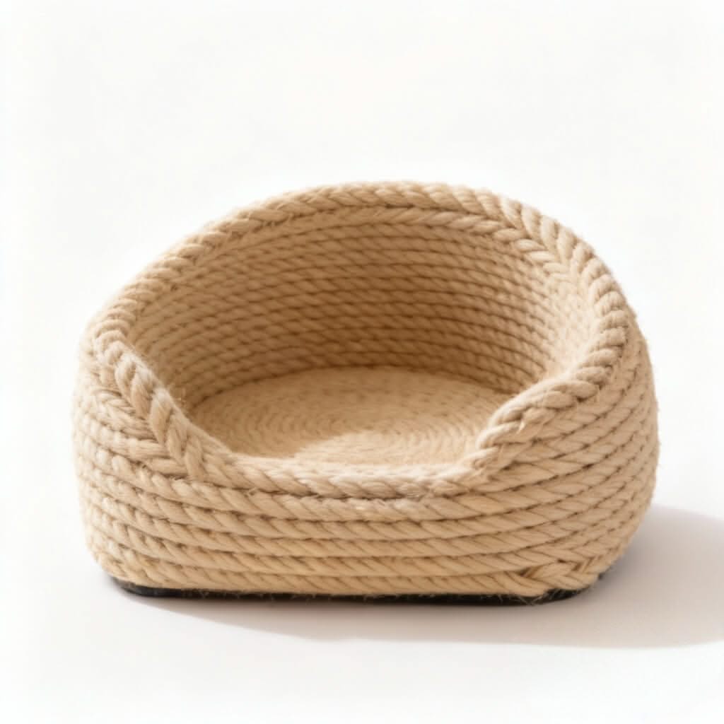 Durable Natural Pet Bed for Cats/Dogs - Beige, Braided Rope Design