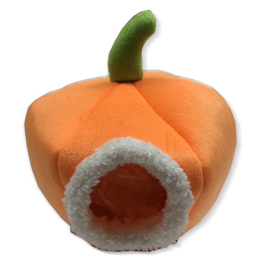Autumn-Vibe Hamster House for Hamsters - Pumpkin Shape, Orange, Plush Material, Green Stem