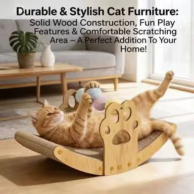Paw-Shaped Rocking Cat Scratcher: Interactive Toys, Durable Surface, Bamboo Design