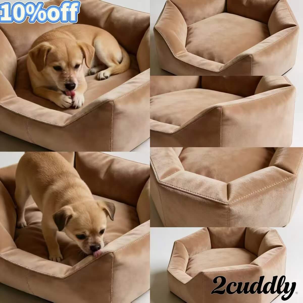 Stylish Velvet Pet Bed for Dogs, Octagon Shape, Beige, Luxury Fabric, Modern Living