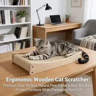 Wooden Slope Cat Scratcher: Durable Sisal Surface, Natural Frame (Beige)