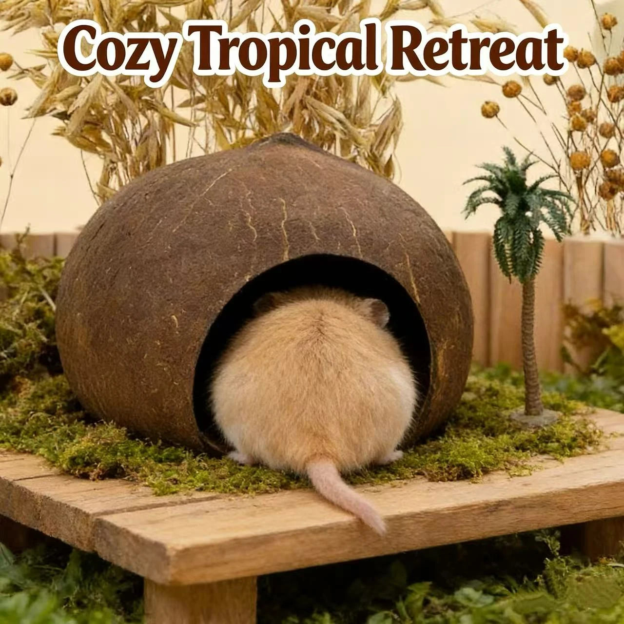 Hide & Rest Hamster Nest for Hamsters - Realistic Coconut Shell Texture Durable Brown Material