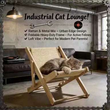 Folding Chair Cat Scratcher: Rest & Scratch, Patterned Design, Wooden Frame