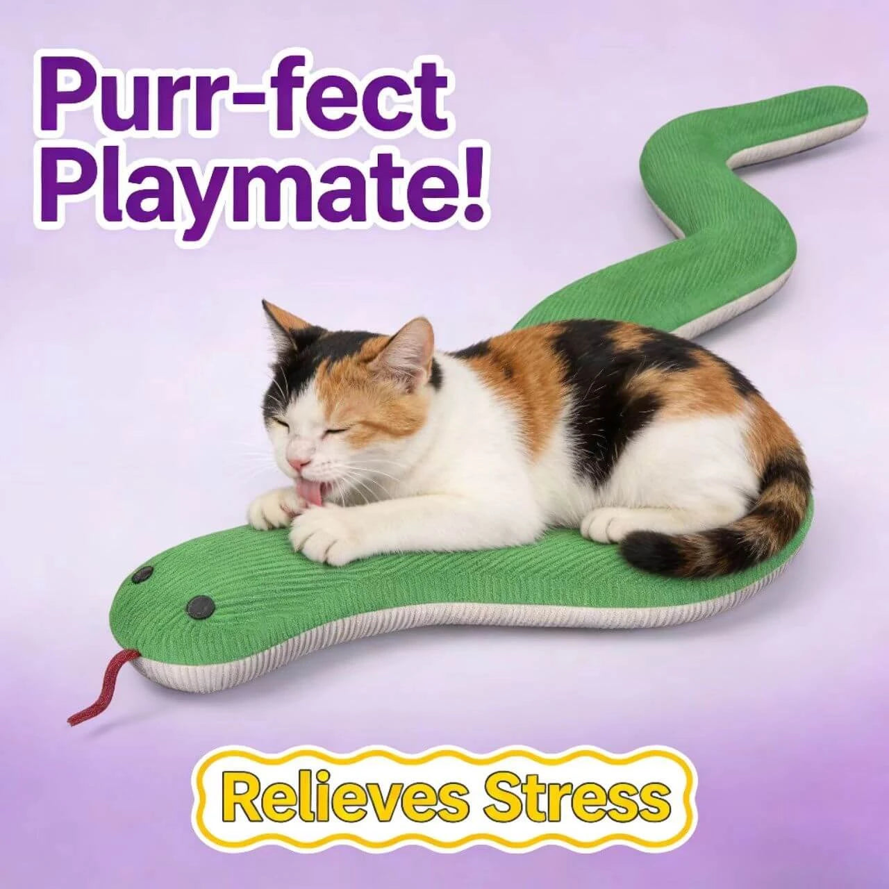 Corduroy Cat Play Toy - Snake Shape, Stress Relief, Green & White