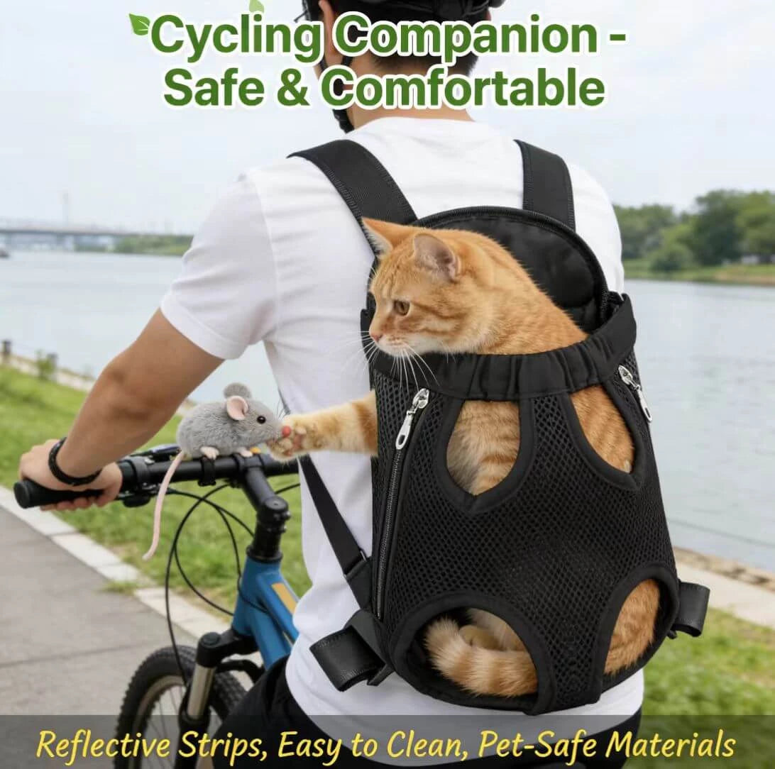 Hands-Free Pet Travel Backpack - Mesh Ventilation, Black