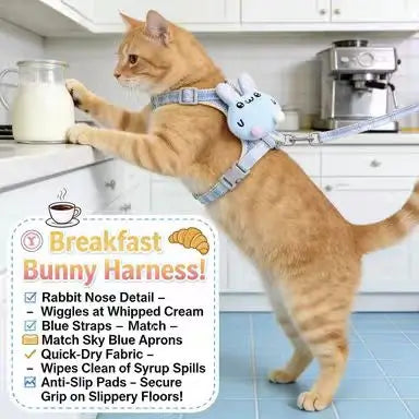 Escape-Proof Cat Harness & Leash: Adjustable Fit, Plush Bunny Accent (Light Blue)