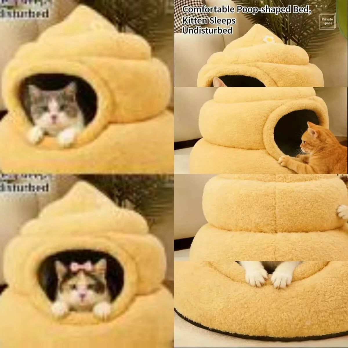 Fun Cat Bed, Poop Shape, Soft Plush, Beige, Viral Social Media, Undisturbed Rest