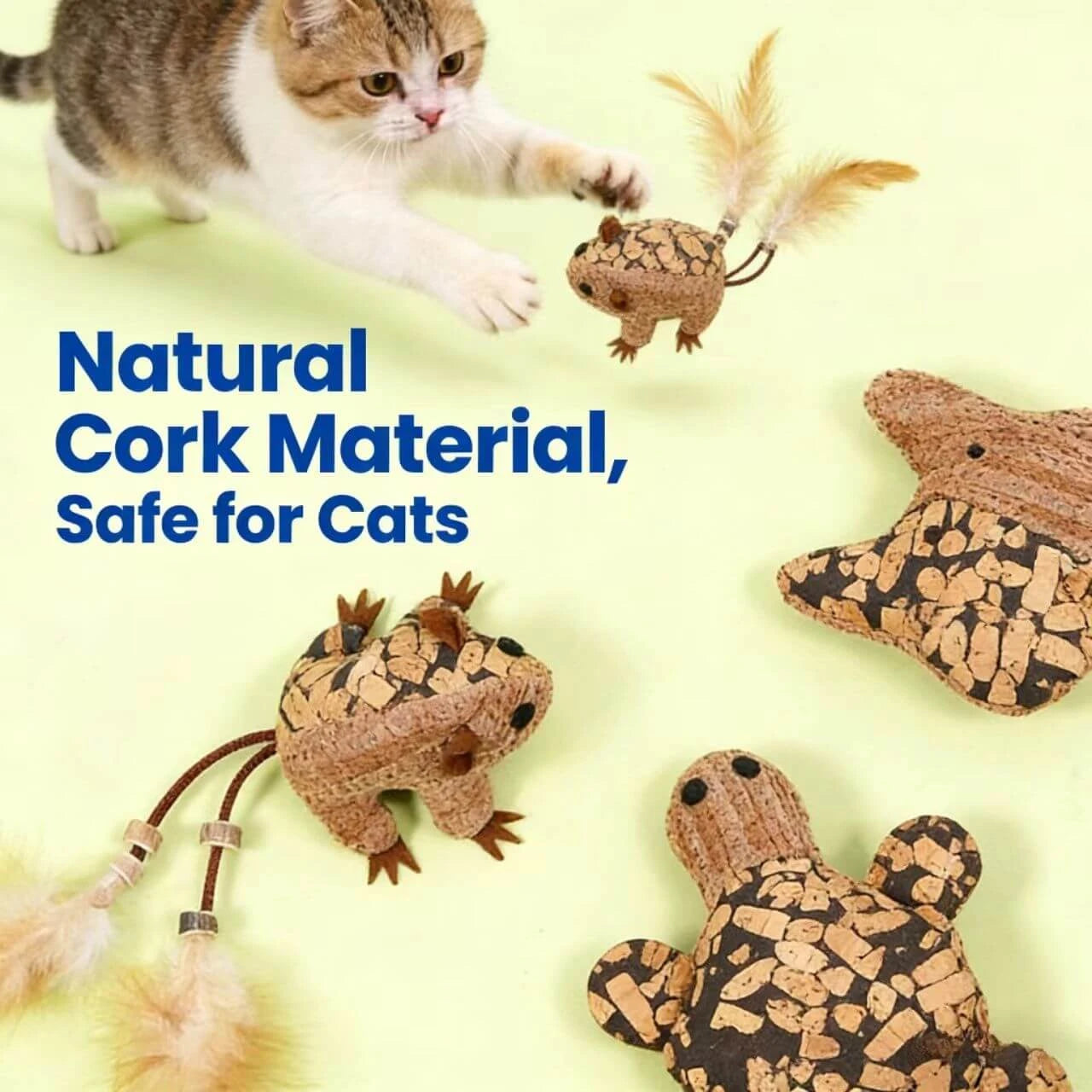 Soft Texture Cat Toy Set - Cork Pattern, Feather Teaser, Catnip & Silvervine