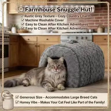 Plush Cave Cat Bed: Cozy Hideaway, Pom-Pom Decor (Gray)