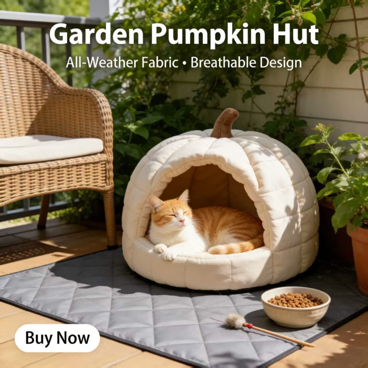 Adorable Pumpkin Pet Cave Bed for Cats- Plush, Cozy Hiding Spot, Beige, All-Season
