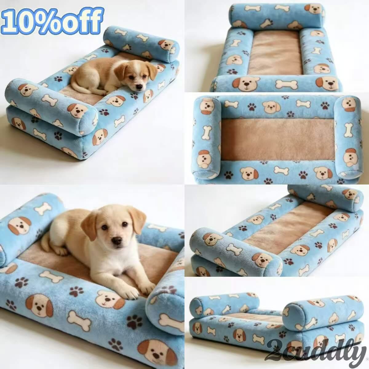 Adorable Puppy Pet Bed for Dogs - Bone-Print, Cotton, Blue, Kid-Friendly, Cozy Cushion