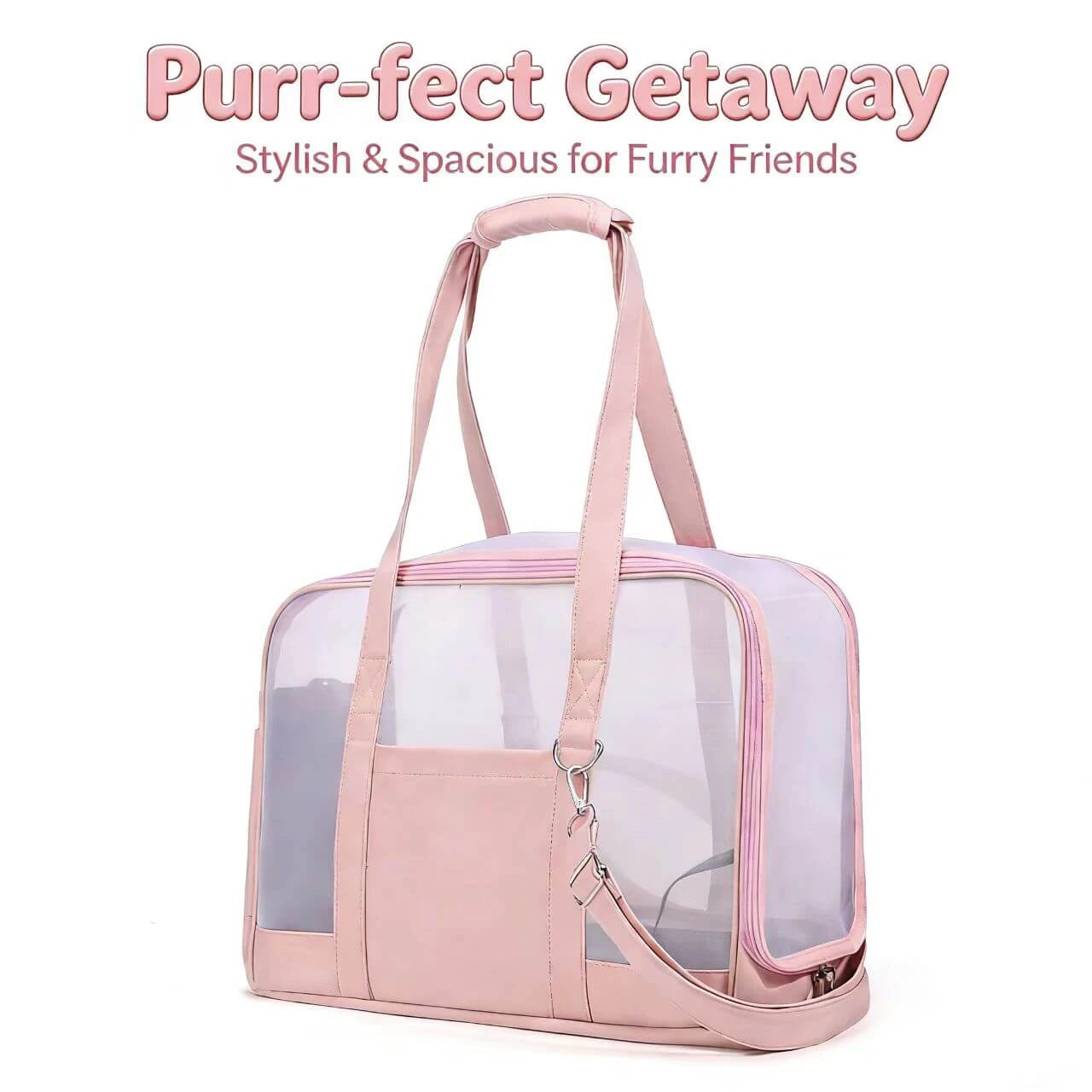 Breathable Cat & Dog Carrier Bag - See-Through, Portable, Pink