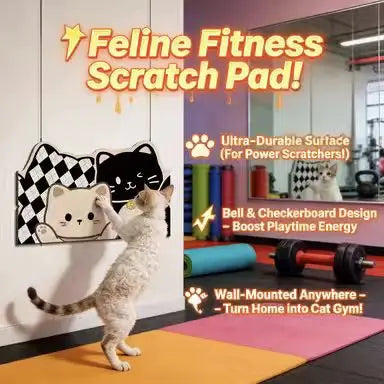 Cartoon Cat Wall-Mounted Cat Scratcher: Cute Design, Durable Surface, Black-White Pattern