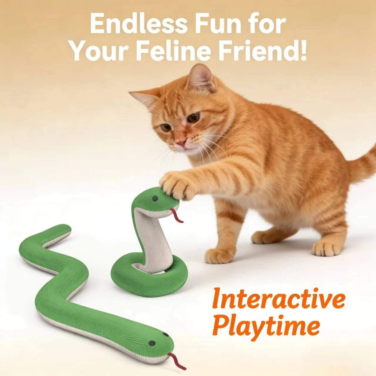 Corduroy Cat Play Toy - Snake Shape, Stress Relief, Green & White