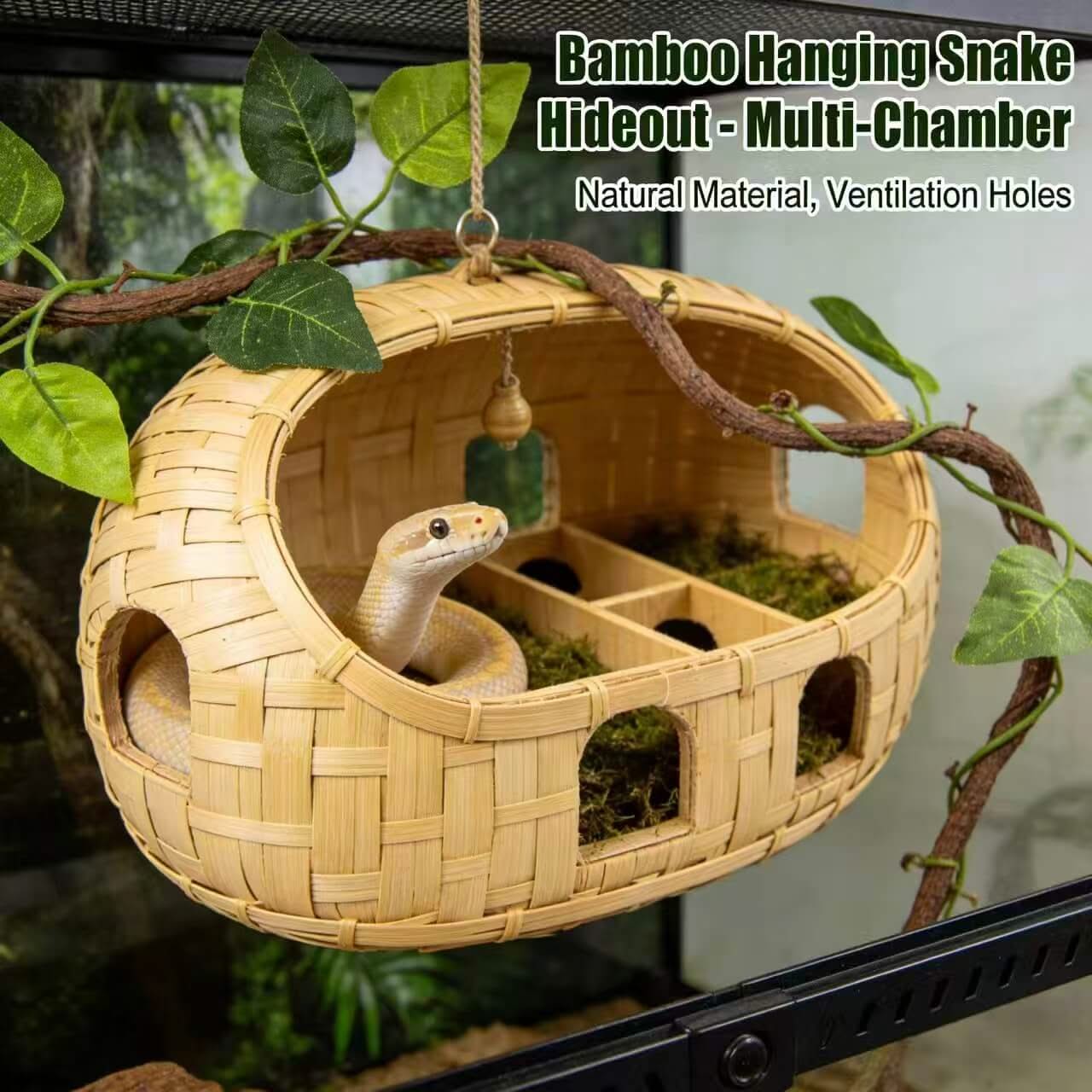 Natural Bamboo Hanging Snake Hide: Multi-Compartment, Ventilated Holes for Snakes