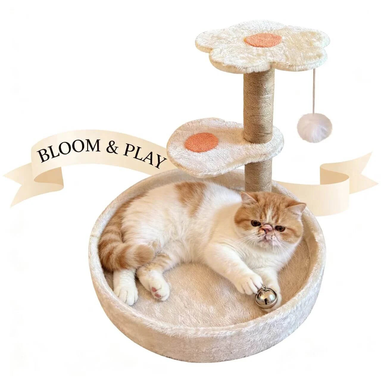 Play & Sleep Cat Condo for Kittens - Sisal Scratch Post, Flower-Shaped, Soft Plush Base