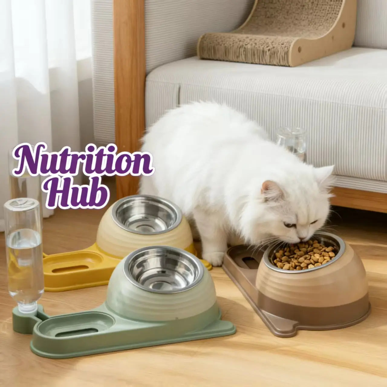 2-in-1 Cat Feeder & Waterer: Elevated Design, Auto-Refill, Multi-Color Options