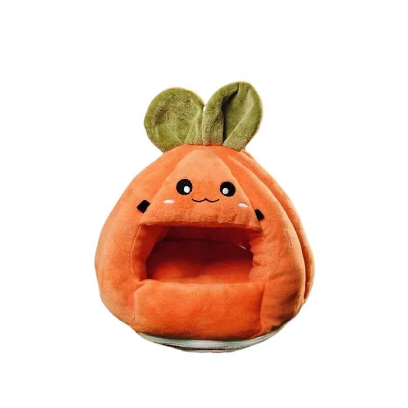 Cute-Design Chinchilla House for Chinchillas - Carrot Shape, Orange, Smiling Face, Soft Ears