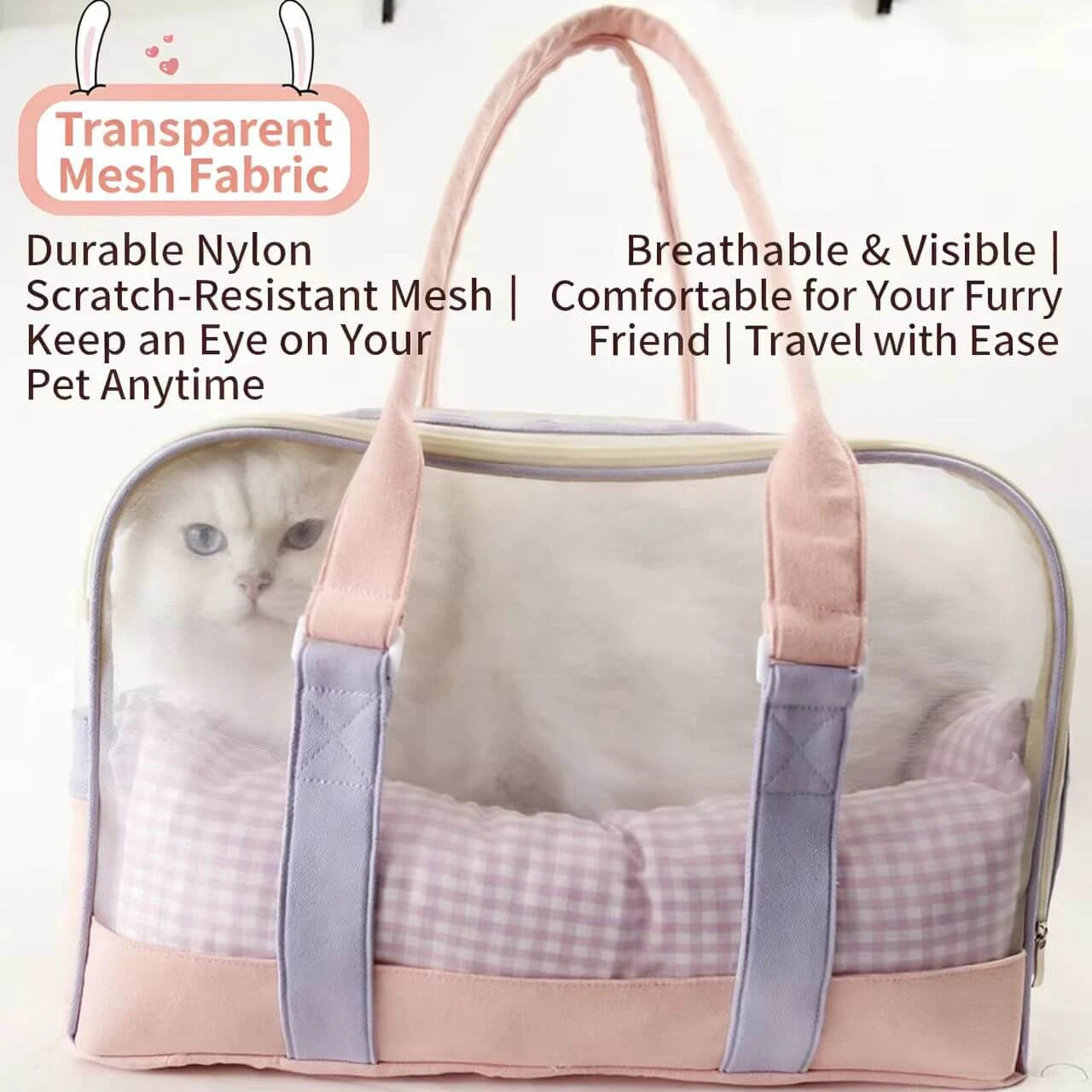 Transparent Cat & Dog Carrier Bag - Spacious, Portable, Pink
