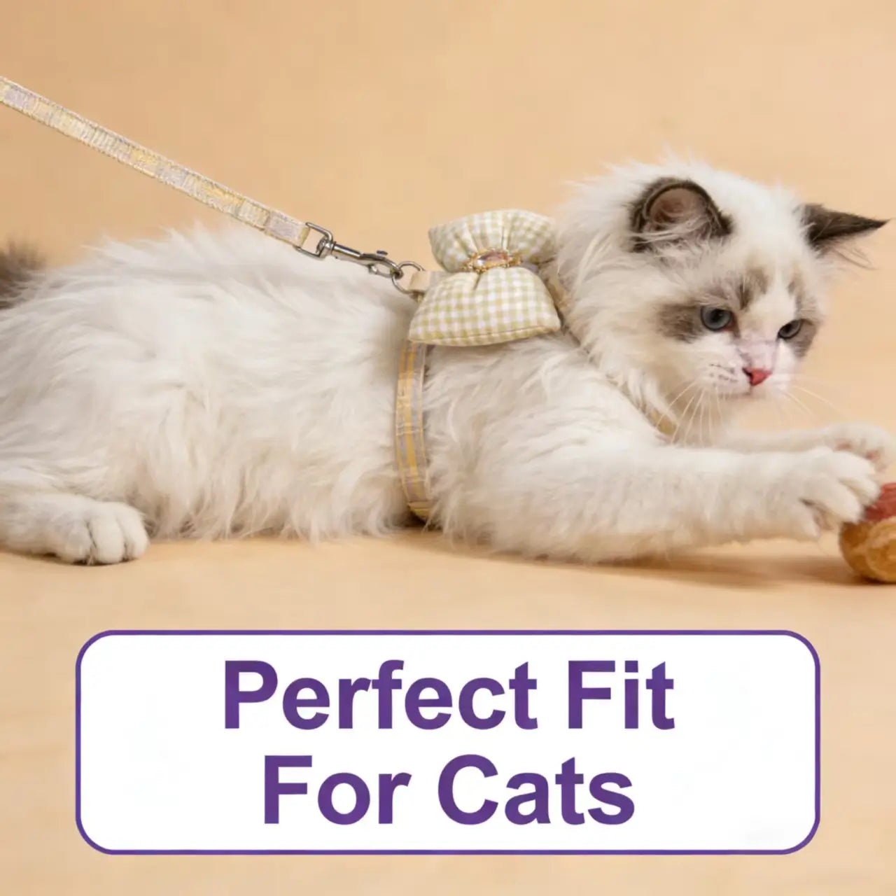 Escape-Proof Cat Harness & Leash: Gingham Bow & Rhinestone Accent