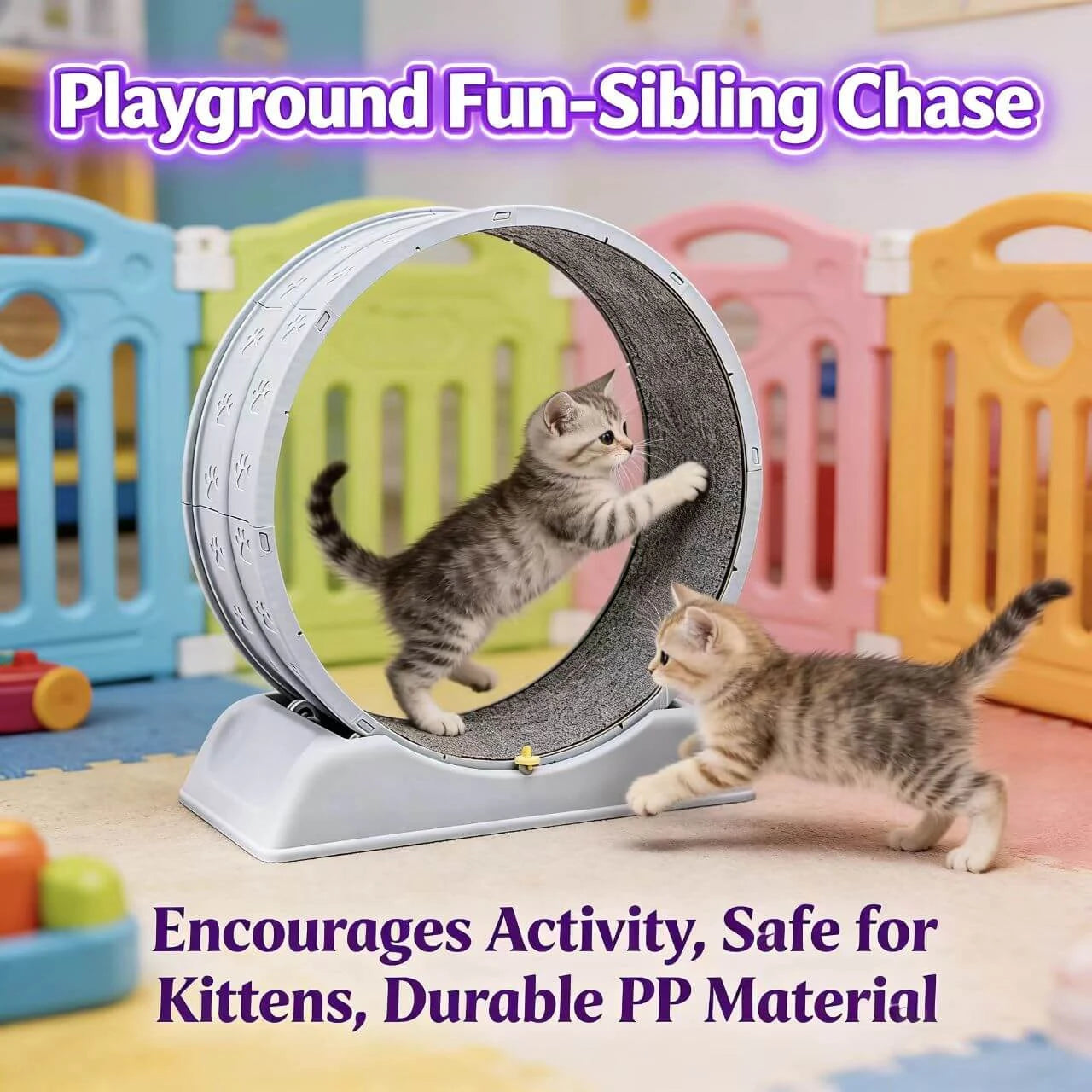 Quiet Cat Running Wheel - Carpeted Scratching Tread, White, Space-Saving Design