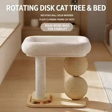 Multi-Functional Cat Scratcher Tree: Sisal Posts, Interactive Balls, Wooden Base (Beige)