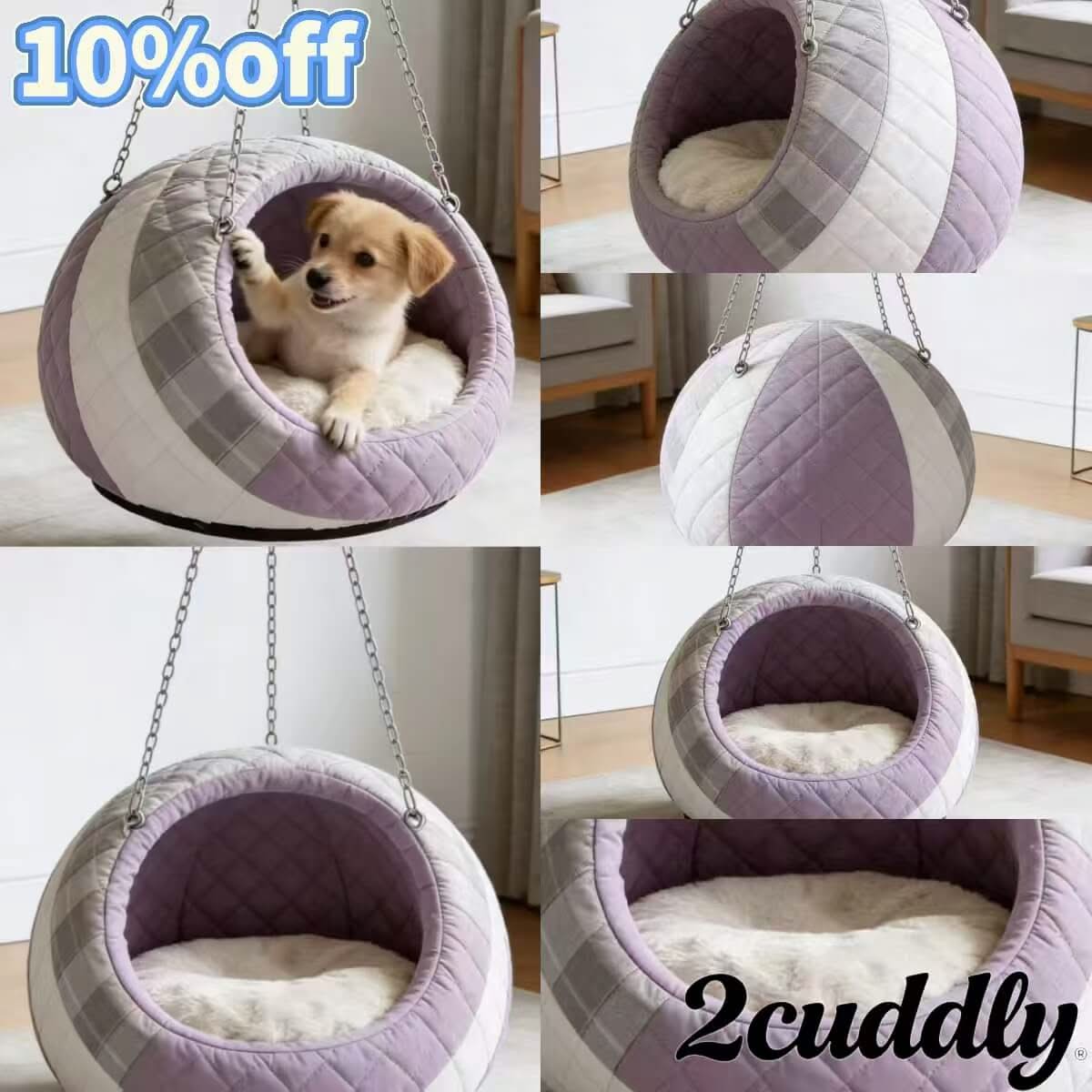 Dog Bed, Hanging Type, Luxury Fabric, Purple/Gray, Classic Pattern
