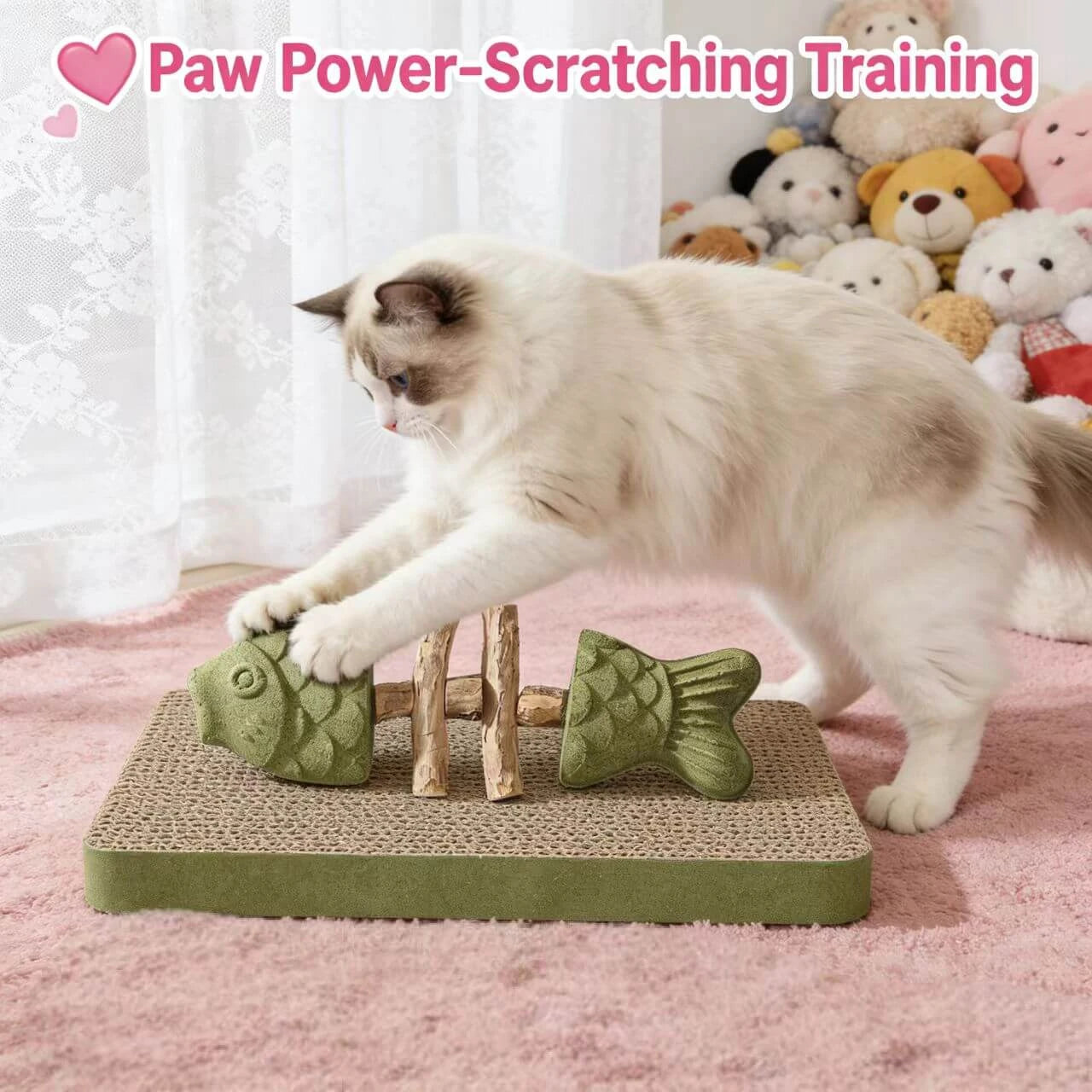 Interactive Cat Chew Stick - Fishbone Shape, Silvervine & Catnip, Green