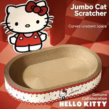 Hello Kitty Cat Scratcher Bed: Corrugated Cardboard, Rest & Scratch, Red-White Cute Design