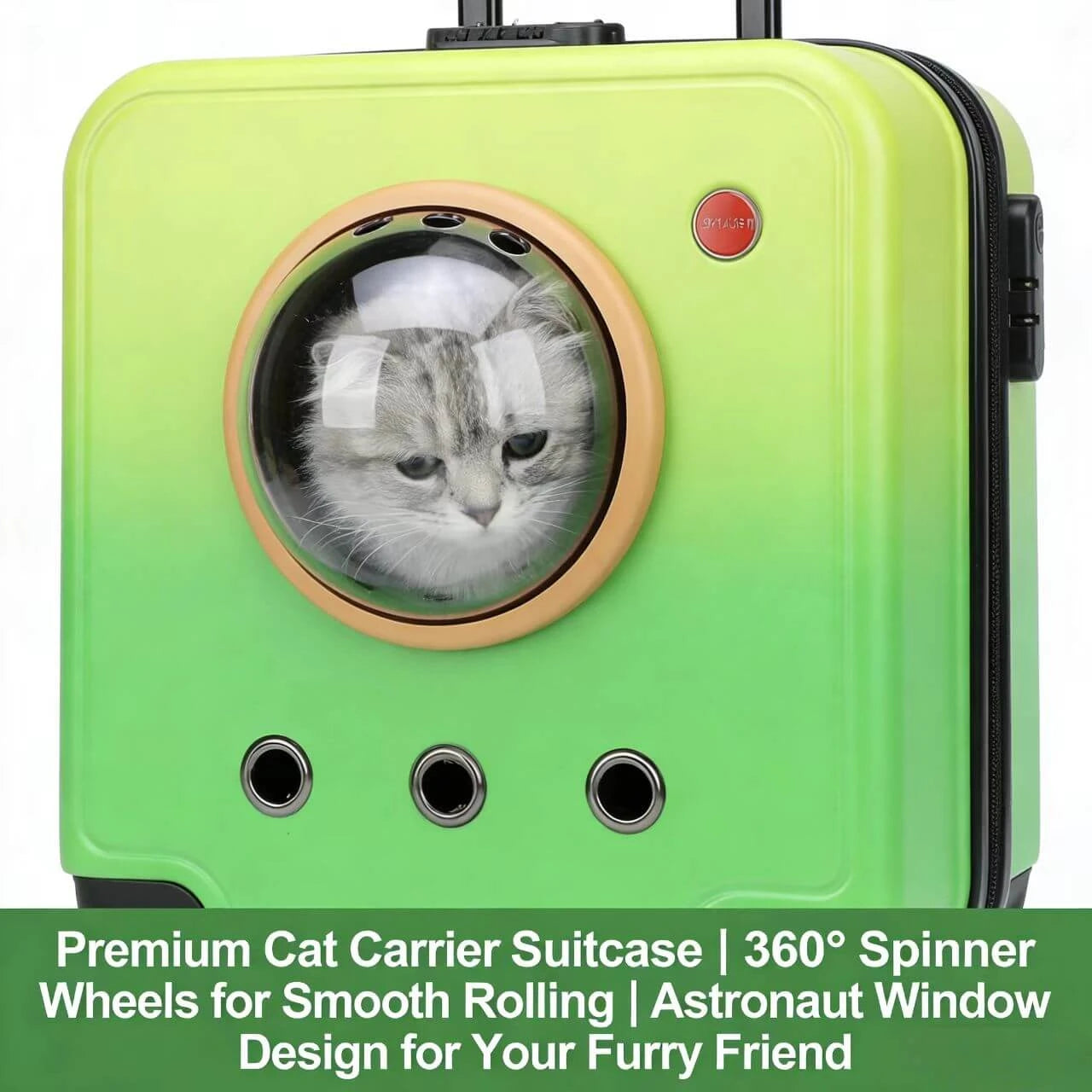 Rolling Pet Carrier Luggage - Clear Dome Window, Ventilated, Green Gradient