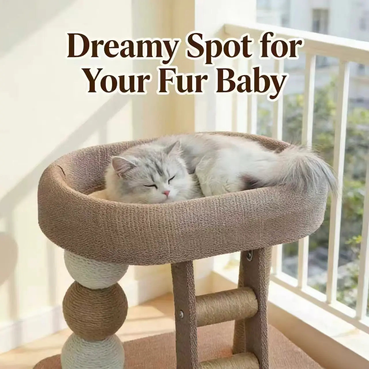 Multi-Functional Cat Tree: Scratching Posts, Elevated Bed (Neutral Brown)
