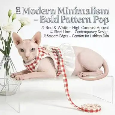 Escape-Proof Cat Harness & Leash: Ruffled Skirt & Bow, Plaid Design
