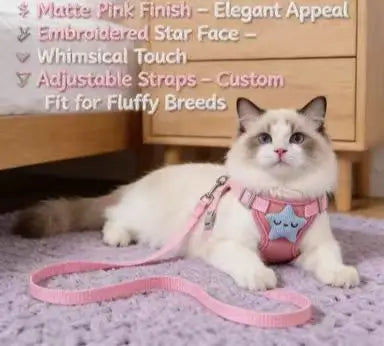 Escape-Proof Cat Harness & Leash: Star Accent, Adjustable Padded Design