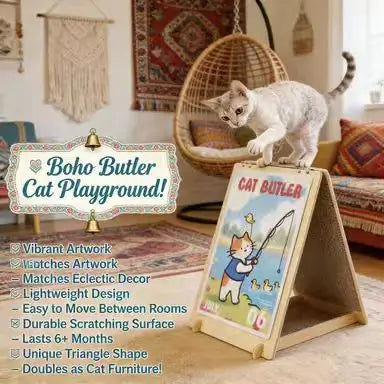 Folding Easel Cat Scratcher: Claw Grinding, Cartoon Design, Wooden Frame (Colorful)