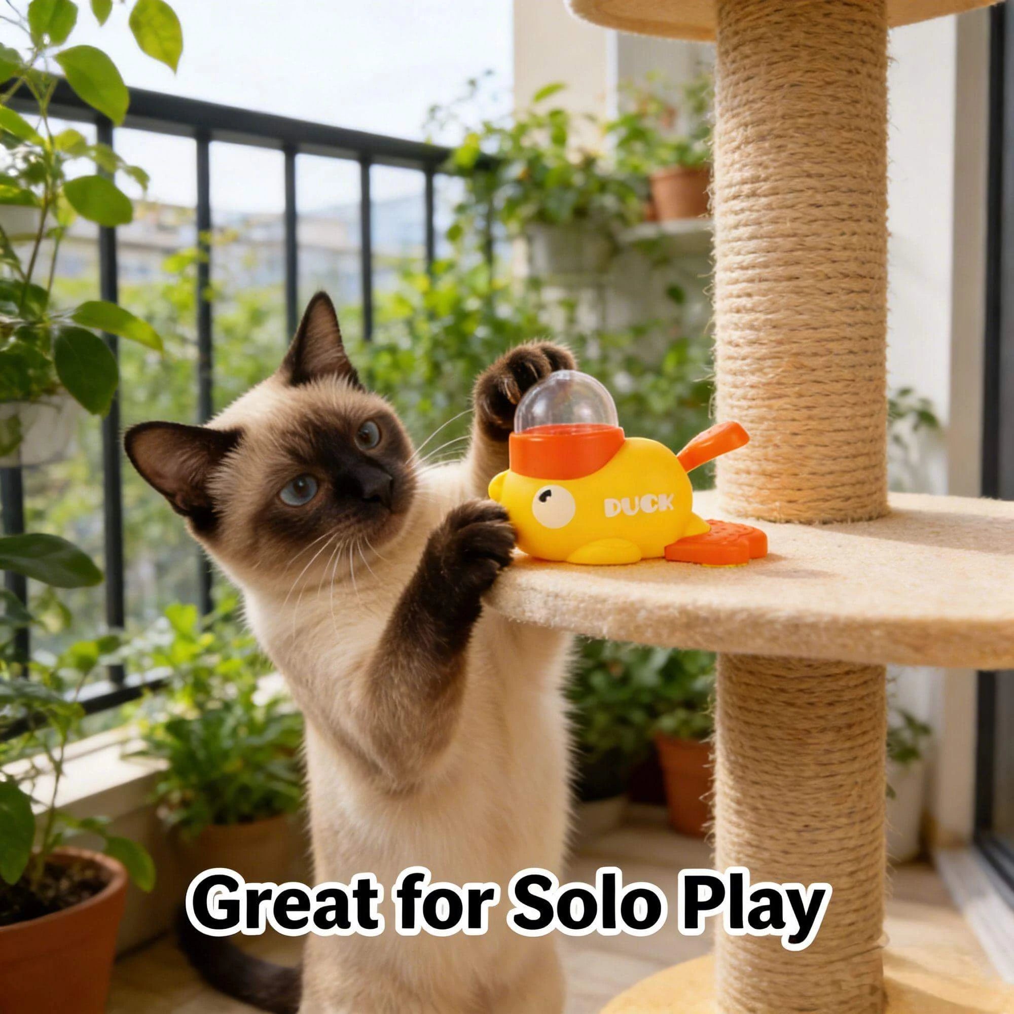 Solo Play Interactive Treat Dispensing Cat Toy – Duck Design, Yellow & Orange