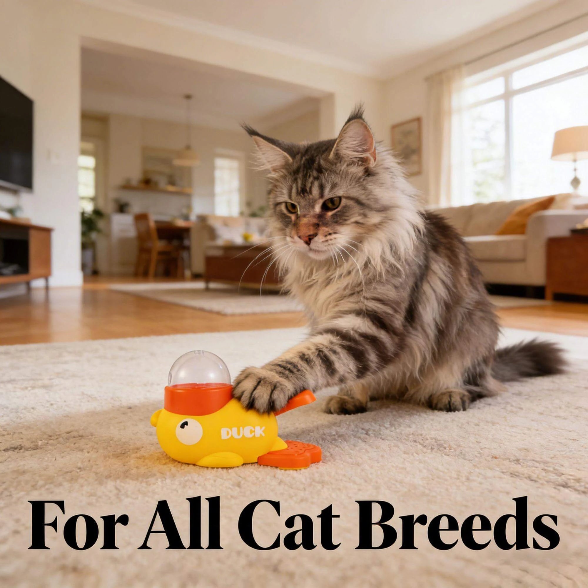 Solo Play Interactive Treat Dispensing Cat Toy – Duck Design, Yellow & Orange