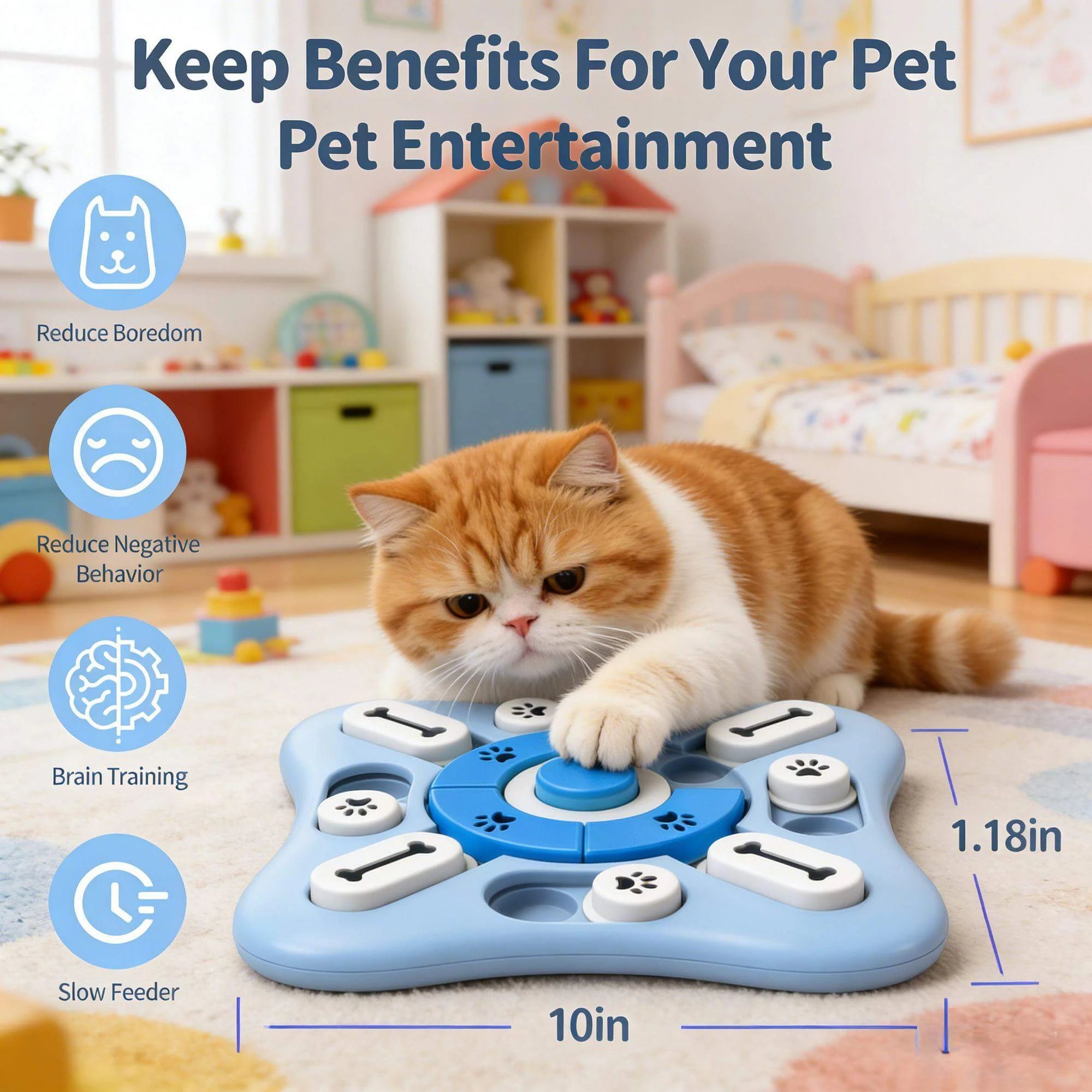 Anti-Boredom Brain Training Cat Puzzle Toy – Slow Feeder, Blue & White