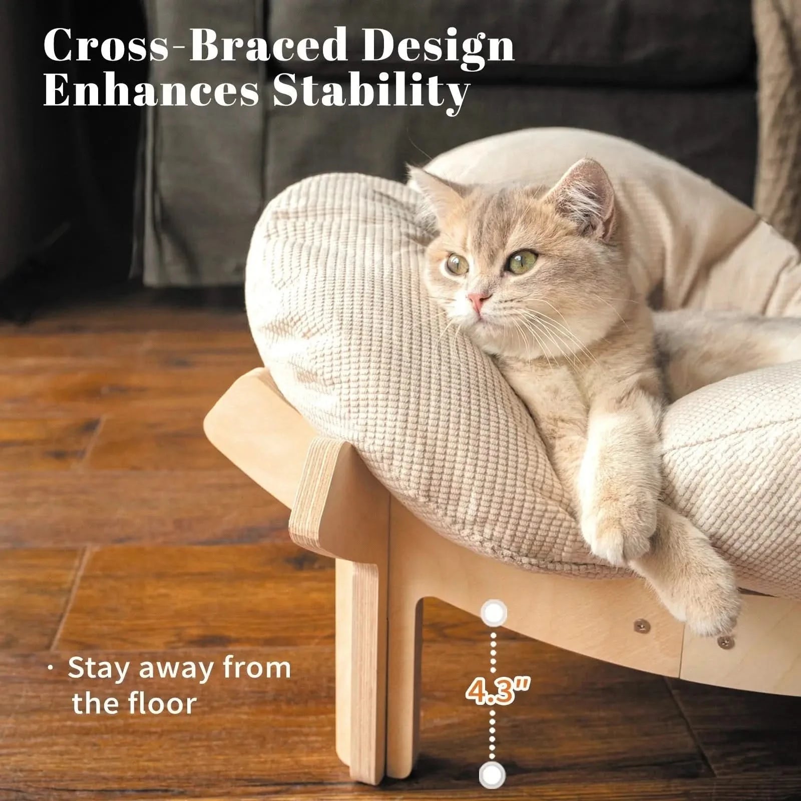 Elevated Wooden Cat Bed Sofa with Plush Cushion for Indoor Comfort