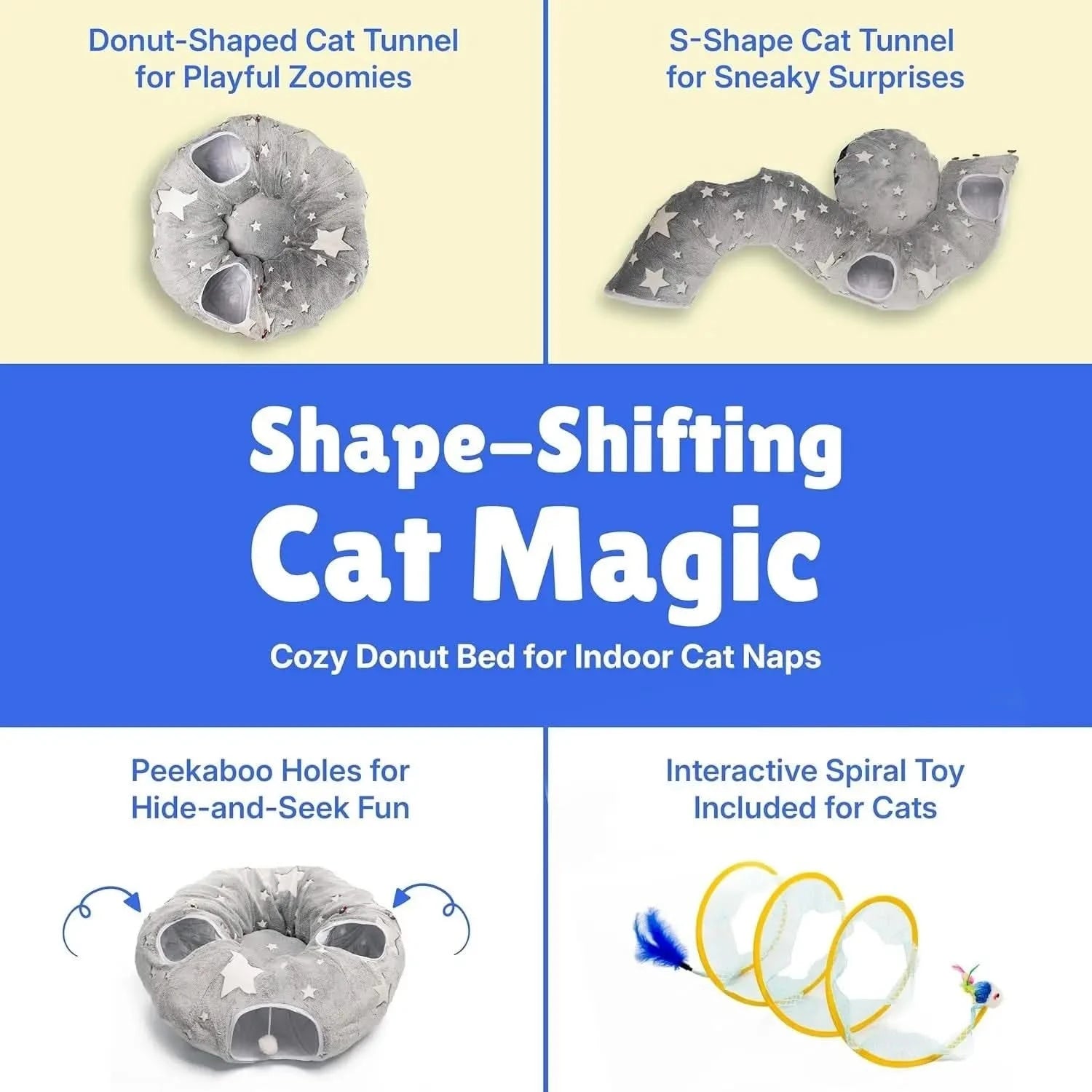 Luxurious Plush Interactive Donut Cat Tunnel Bed with Dual Peekaboo Holes