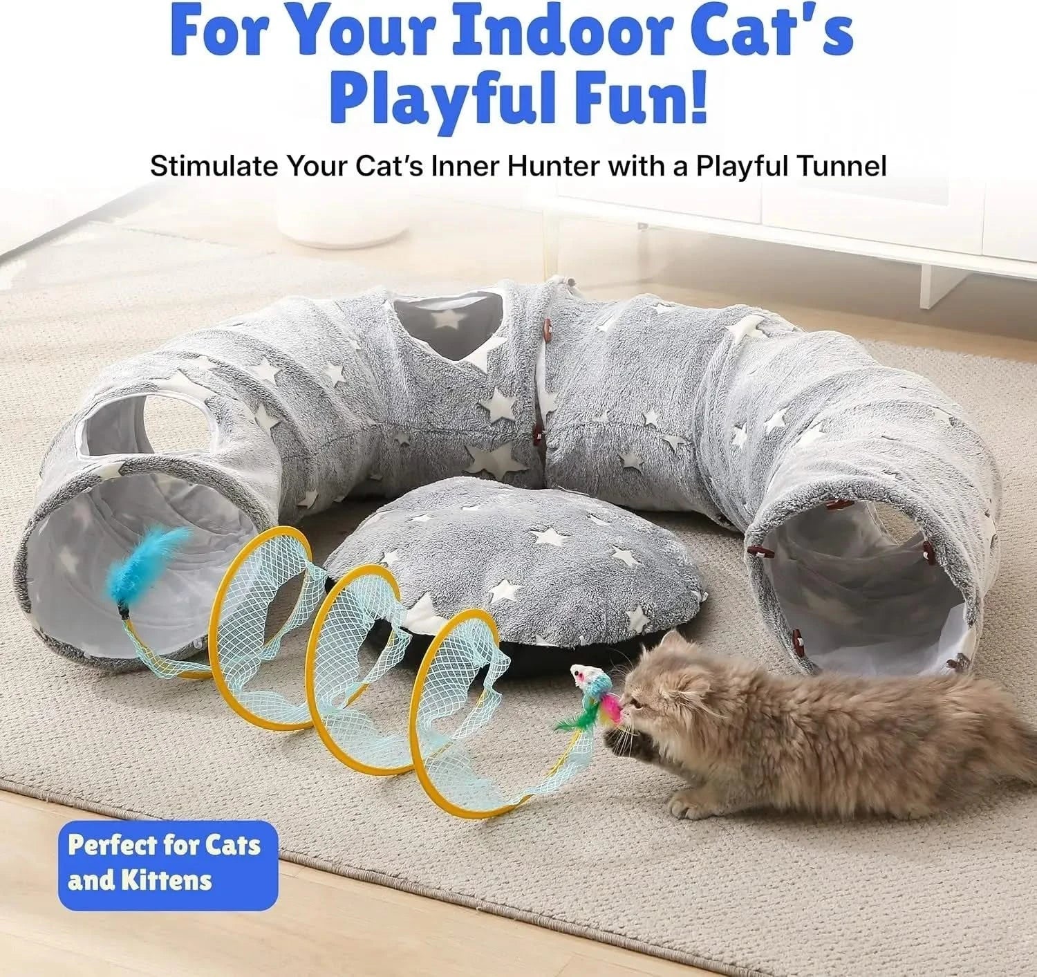 Luxurious Plush Interactive Donut Cat Tunnel Bed with Dual Peekaboo Holes