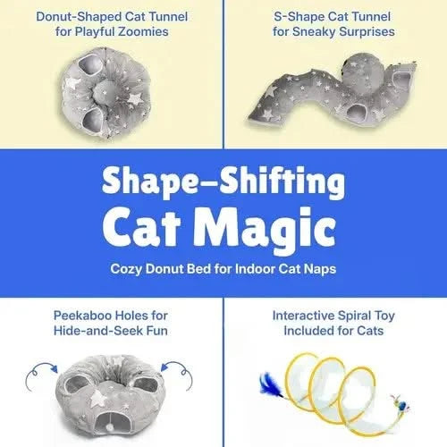 Luxurious Plush Interactive Donut Cat Tunnel Bed with Dual Peekaboo Holes